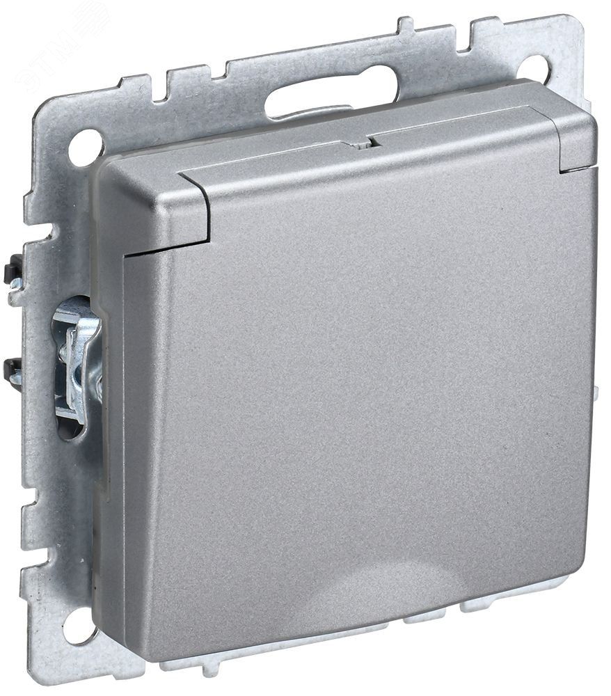 BRITE Розетка 1-мест. с заземл. с защ.шторками и крышкой 16А IP44 РСбш10-3-44-БрА алюминий IEK