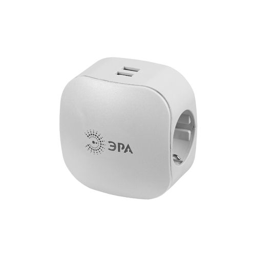 Тройник SP-3e-USB-2A ЭРА 3гн, с заземл., со шторкой (белый)
