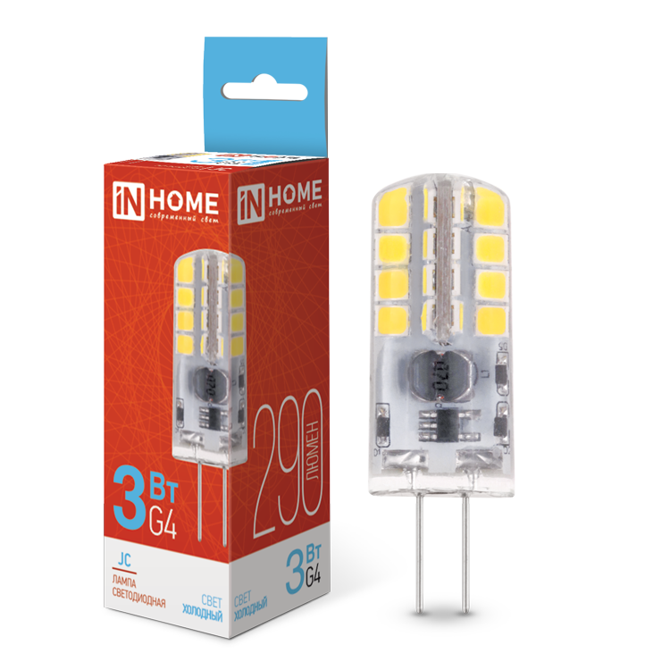Лампа светодиодная LED-JC 3Вт 12В G4 6500К 290Лм IN HOME