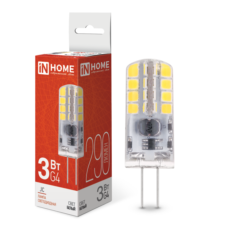 Лампа светодиодная LED-JC 3Вт 12В G4 4000К 290Лм IN HOME