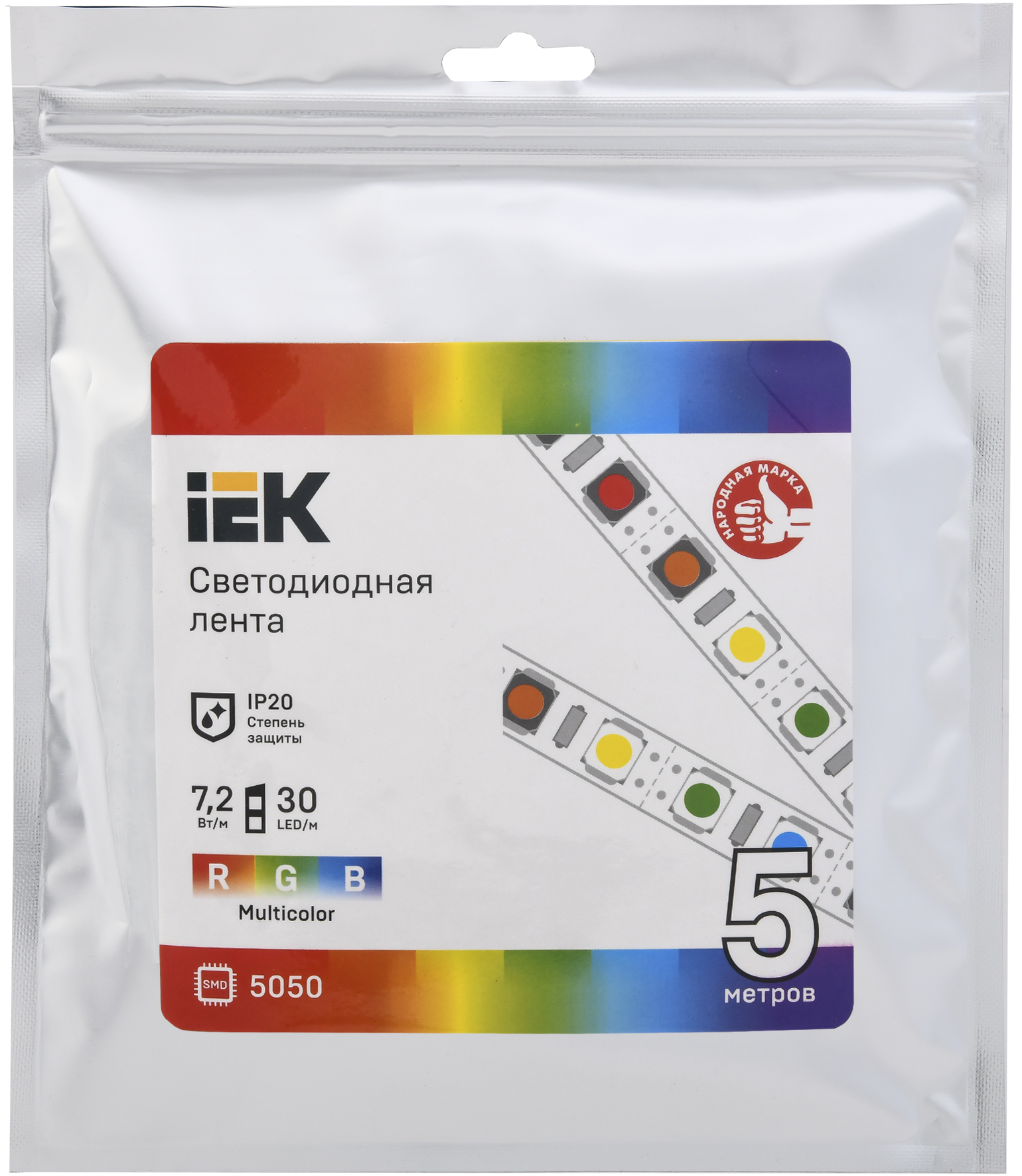 Лента светодиодная 5м LSR-5050RGB30-7,2-IP20-12В 7,2Вт IEK