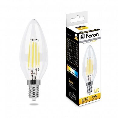 Лампа светодиодная Feron 7Вт Е14 2700K LB-66 свеча прозрачная