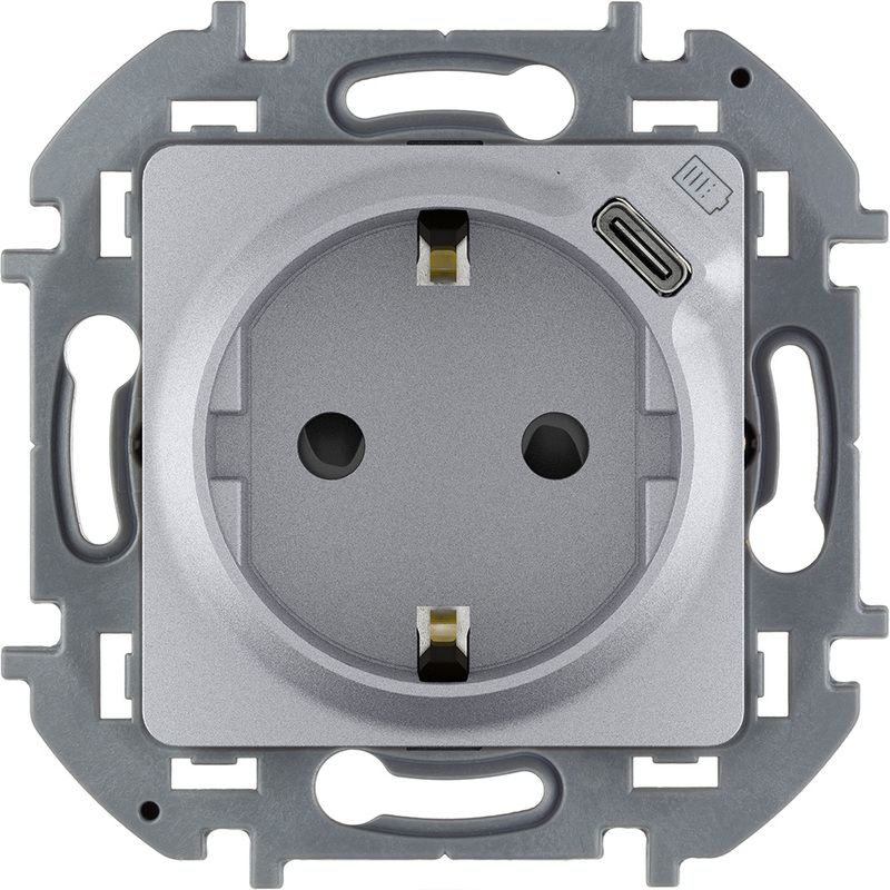 Legrand INSPIRIA Алюминий Розетка 2К+З 16А 250В со встроенным зарядным устройством USB C 1.5А 5В