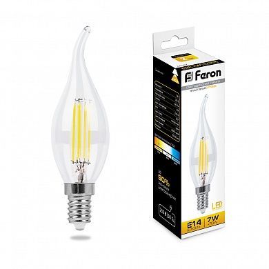 Лампа светодиодная Feron 7Вт E14 2700K LB-67 Свеча на ветру прозрачная