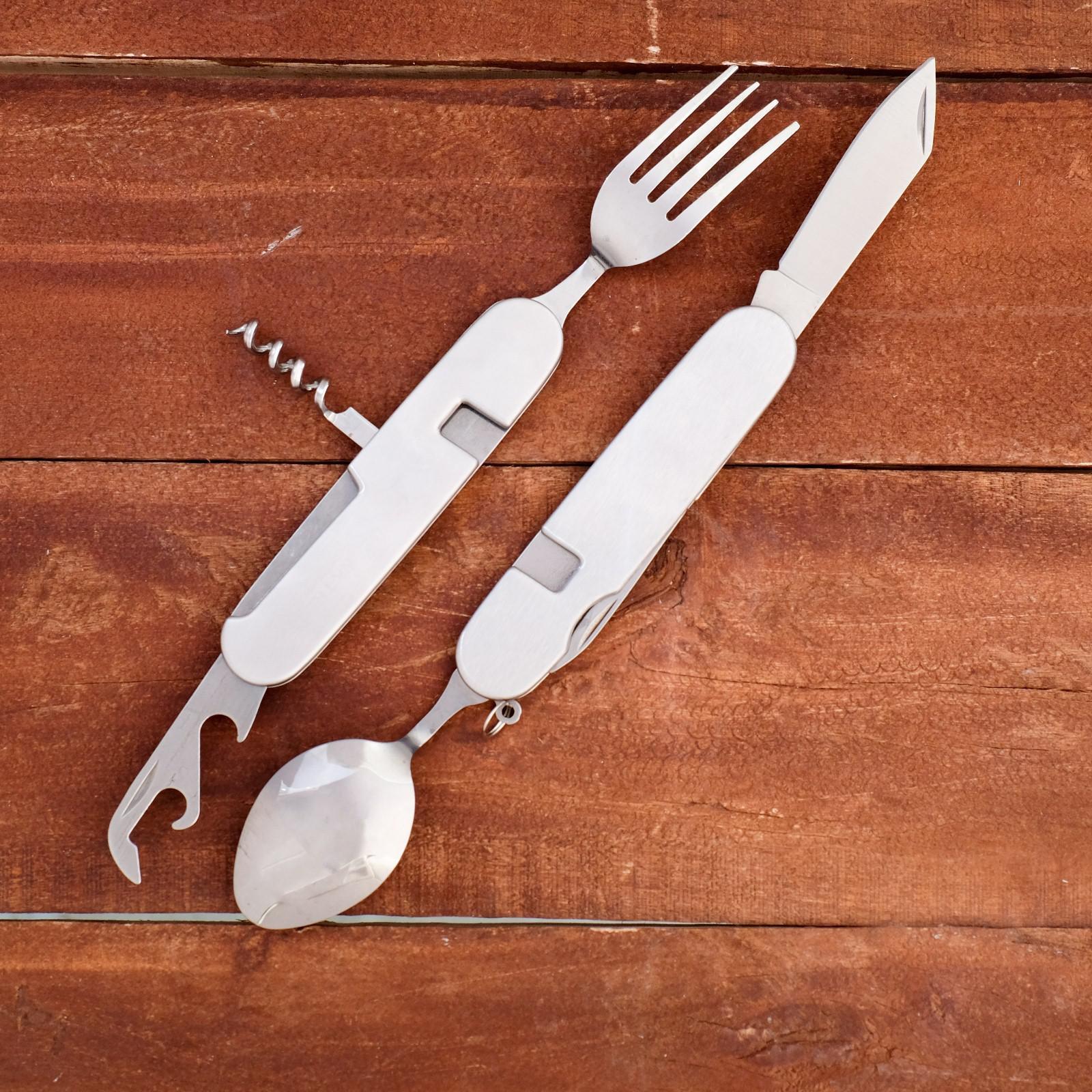 Набор туриста 6в1: 2 ножа, ложка, вилка, штопор, открывалка