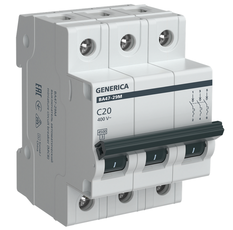 Авт.выкл. ВА47-29М 3P 20А 4,5кА C GENERICA