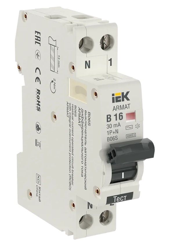 АВДТ ARMAT B06S 1P+NP B16 30мА тип AC (18мм) IEK