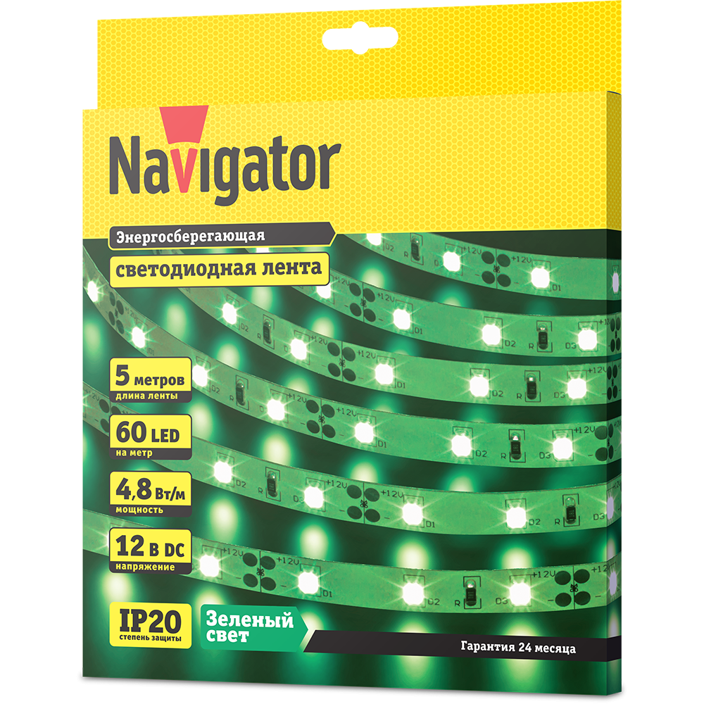 Лента светодиодная 80 296 Navigator 4.8Вт 12В 5м. IP20 (зеленый)