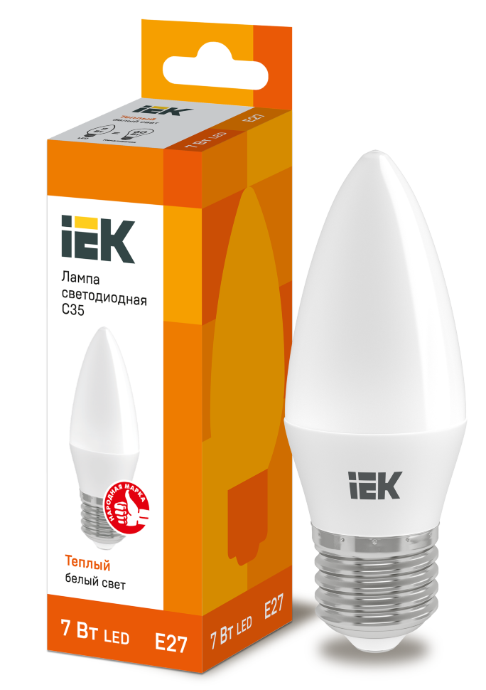 Лампа светодиодная C35 свеча 7Вт 230В 3000К E27 IEK