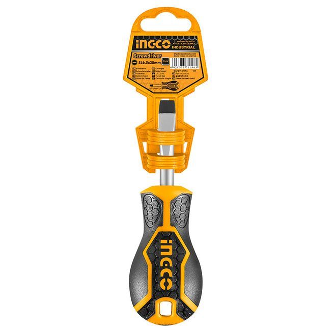 Отвертка INGCO HS282038 INDUSTRIAL, 6,5мм/38мм, шлицевая, Cr-V