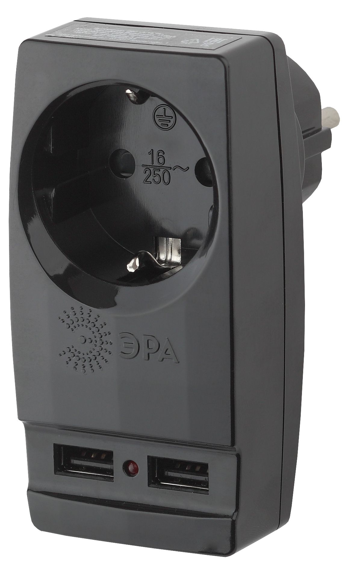 Адаптер ЭРА SP-1e-USB-B 1гн 200В + 2хUSB 2100мА с/з черный