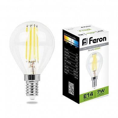 Лампа светодиодная Feron 7Вт E14 4000K LB-52 Шарик прозрачная