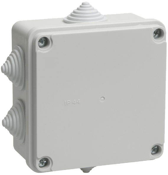 Коробка КМ41233 распаячная для о/п 100х100х50 мм IP44 (RAL7035, 6 гермовводов)