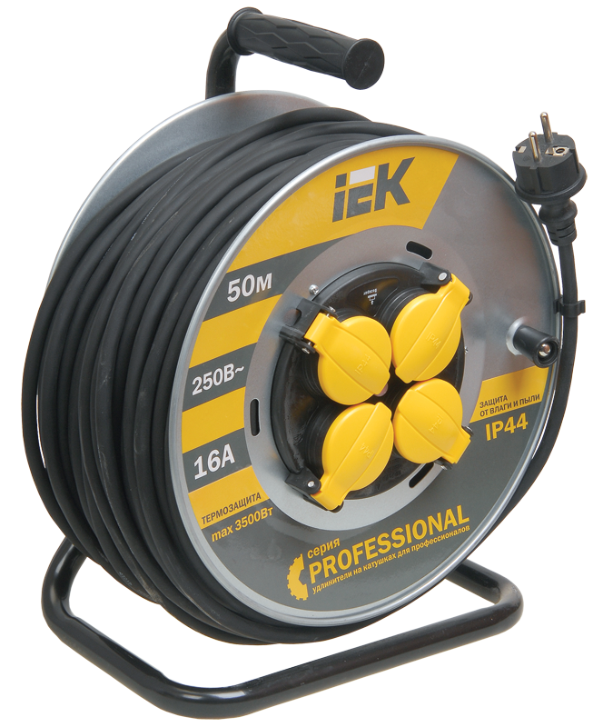 УК50 Катушка на мет с т/з 4 места 2P+PE/50м КГ 3х2,5мм2 IP44 "Professional"