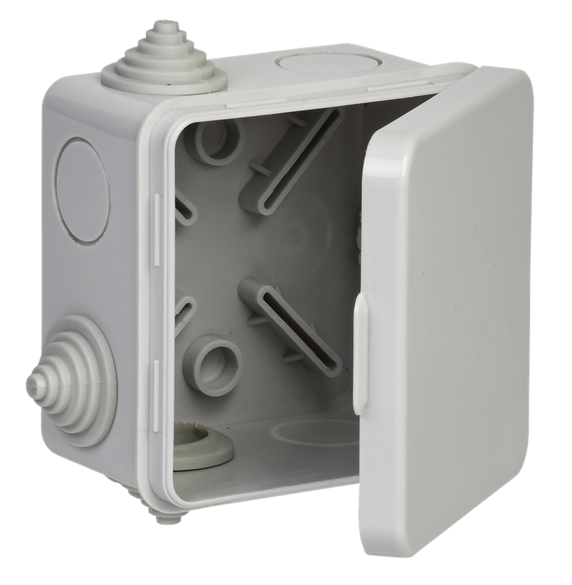 Коробка КМ41256 для о/п безгалогенная (HF) 80х80х50мм с откидной крышкой IP54 IEK