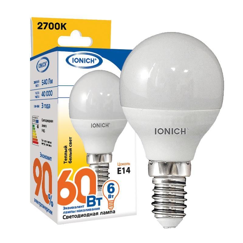 Лампа светодиодная  ILED-SMD2835-P45-6-540-230-2.7-E14 IONICH