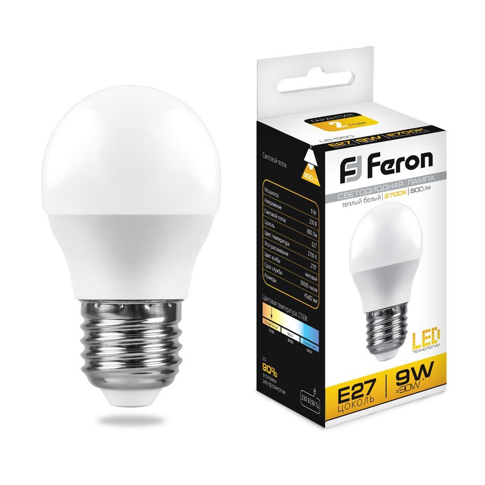 Лампа светодиодная Feron LB-550 Шар мини  E27 9W 2700K