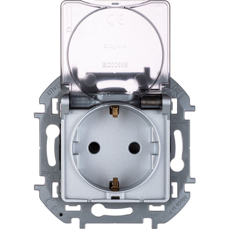 Legrand INSPIRIA Алюминий Розетка 2К+З IP 44 с откидной крышкой и шторками 16 А - 250 В