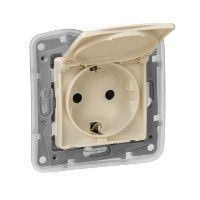 Механизм розетки 1-м СП Etika 2К+З 16А IP44 защ. шторки с заземл. с защ. крышкой безвинт. зажимы сл.