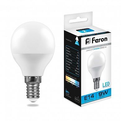 Лампа светодиодная Feron 9Вт Е14 6400K LB-550 Шарик