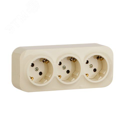 QUTEO Розетка 3-мест. д/откр.уст. с зазем. с защ.шторками с предвар.подключением 16А слоновая кость