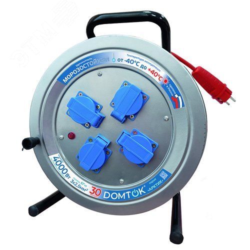 Силовой удлинитель на мет. катушке DOMTOK АРКТИК КГ 3*2,5, 4,0 кВт, IP-44, з/к, 30м