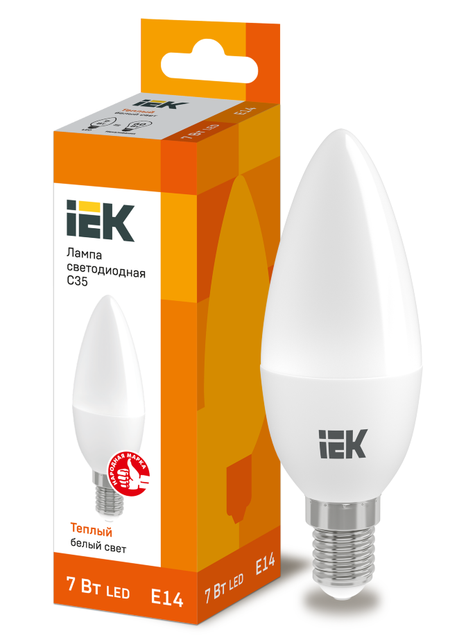 Лампа LED C35 свеча 7Вт 230В 3000К E14 IEK