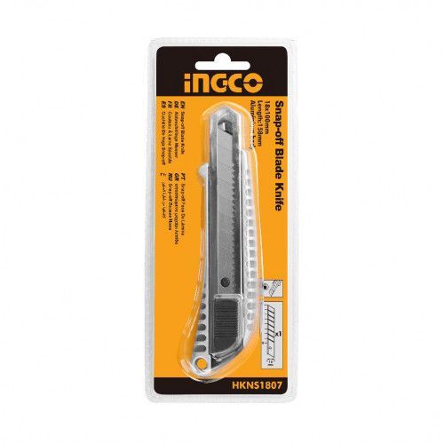 Нож монтажный INGCO HKNS1807 INDUSTRIAL, алюминиевый корпус, лезвие SK5 18*100мм, 169мм