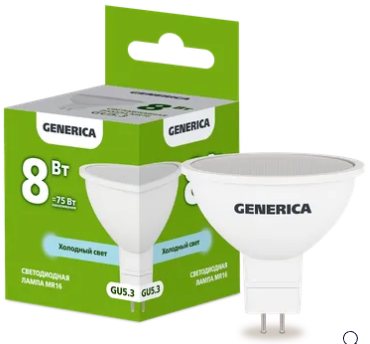 Лампа светодиодная MR16 софит 8Вт 230В 6500К GU5.3 GENERICA
