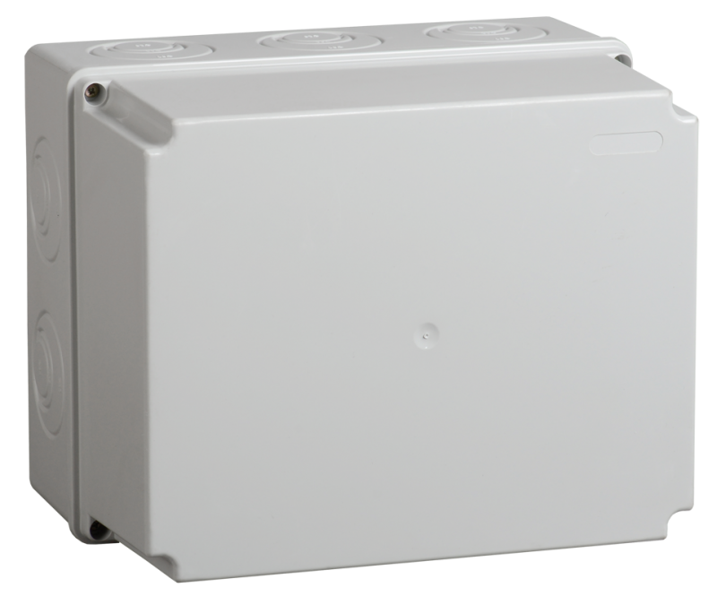 Коробка КМ41273 распаячная для о/п 240х195х165 мм IP44 (RAL7035, кабельные вводы 5 шт)