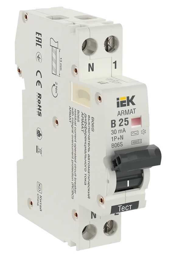 АВДТ ARMAT B06S 1P+NP B25 30мА тип AC (18мм) IEK