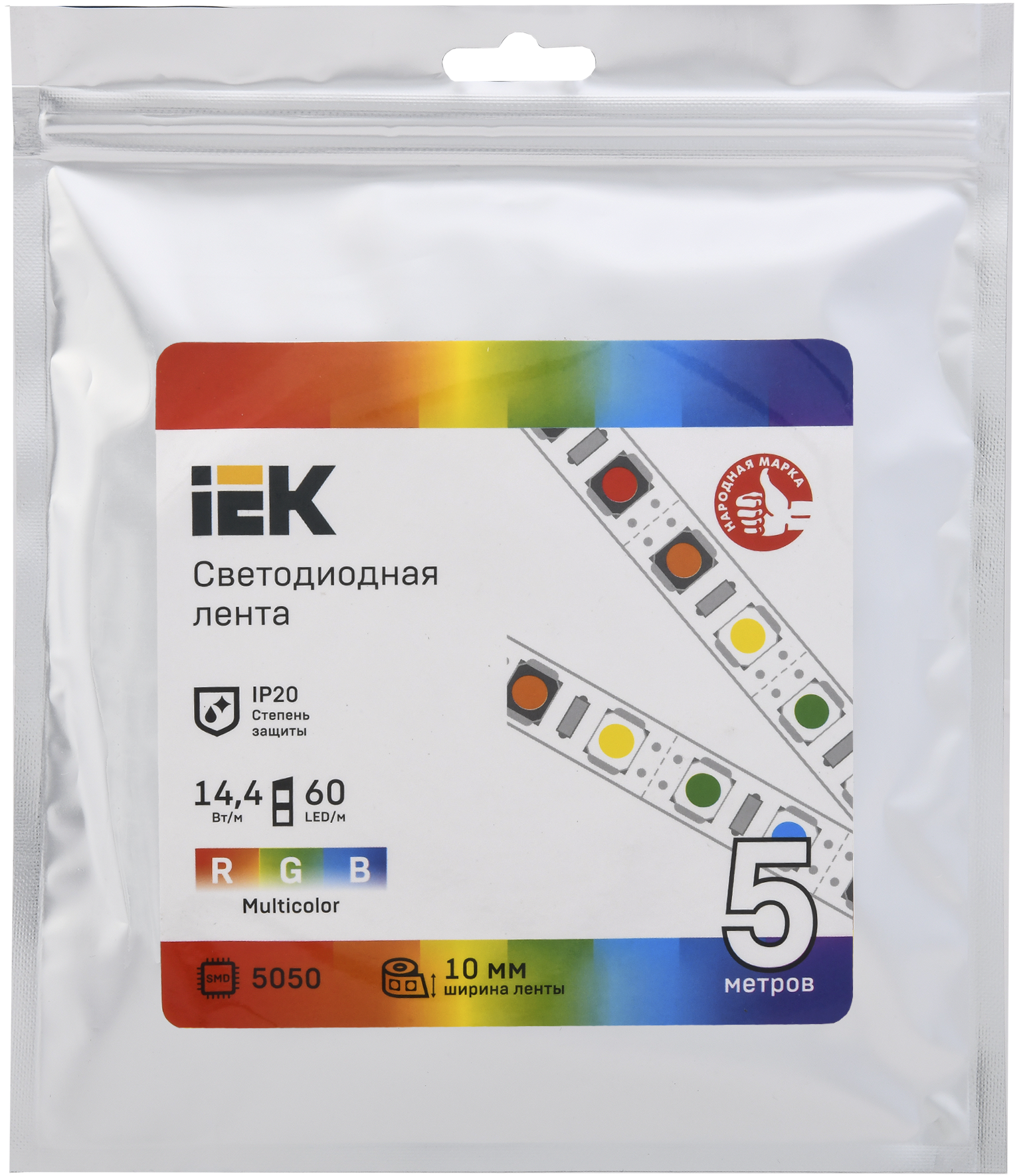 Лента светодиодная 5м LSR-5050RGB60-14,4-IP20-12В 14,4Вт RGB IEK