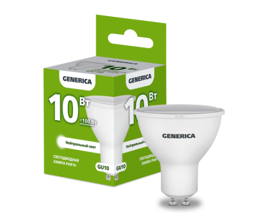 Лампа светодиодная PAR16 софит 10Вт 230В 4000К GU10 GENERICA