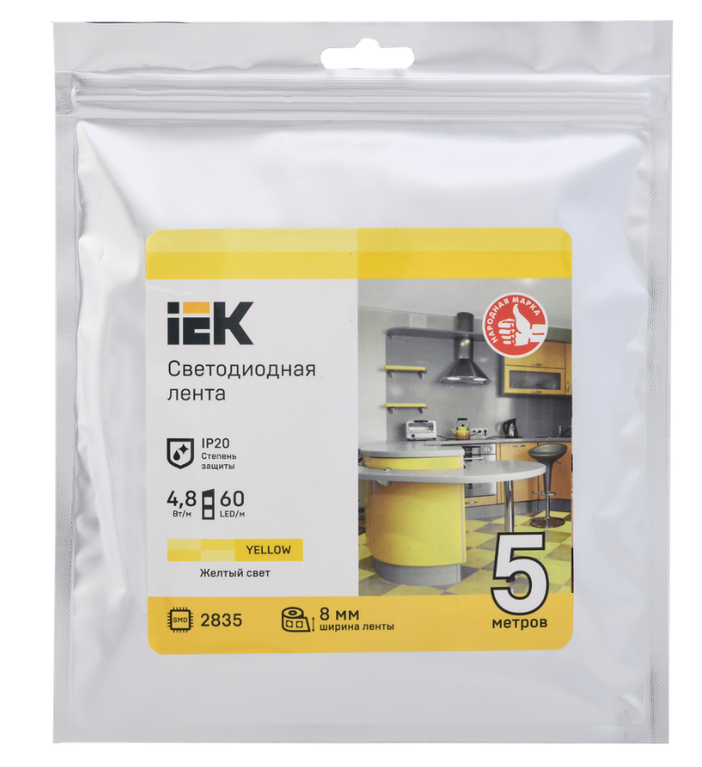 Лента светодиодная 5м LSR-2835Y60-4,8-IP20-12В желтый IEK