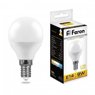 Лампа светодиодная Feron 9Вт E14 2700K LB-550 Шарик