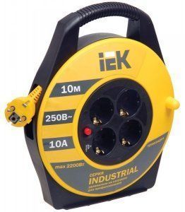 УК10 Катушка с т/з 4 места 2Р+РЕ/10м 3х1,0мм2 "Industrial" ИЭК