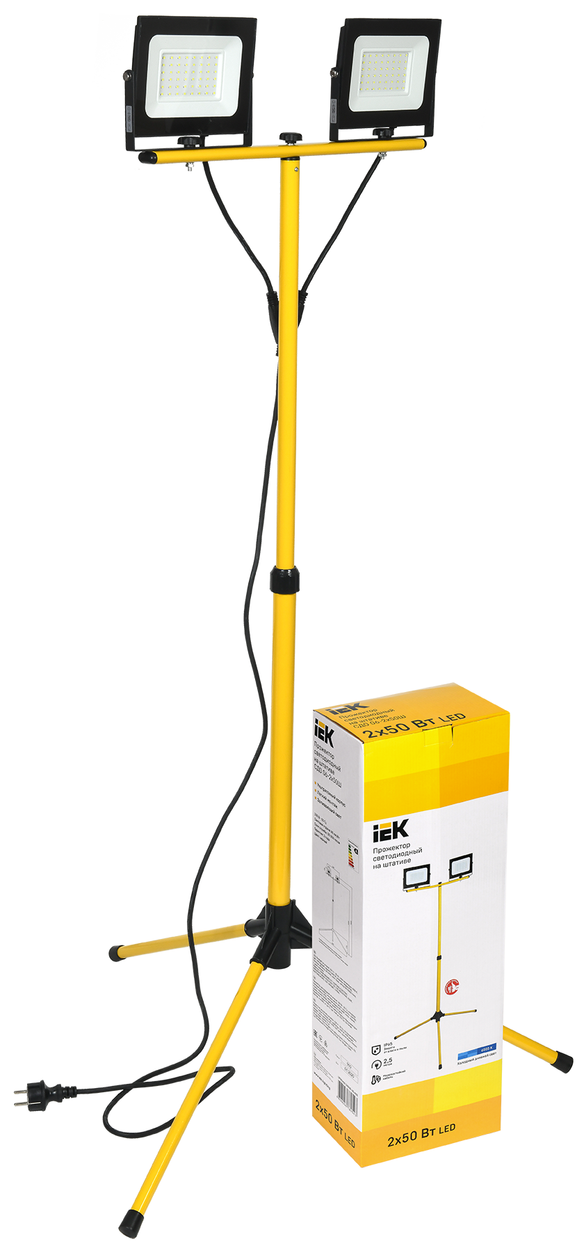 Прожектор светодиодный СДО 06-2x50Ш штатив 6500К IP65 черный IEK