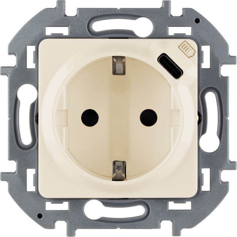 Legrand INSPIRIA Слоновая кость Розетка 2К+З 16А 250В со встроенным зарядным устройством USB C 1.5А 