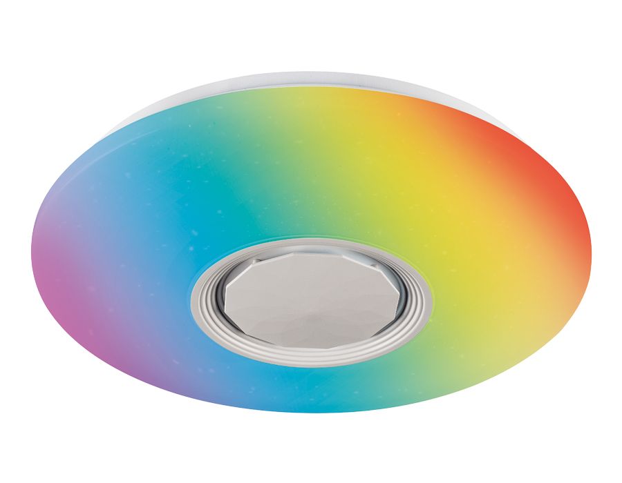 Cветодиодный светильник c подсветкой музыкальный RGB FF200 WH/CH белый 48W D395*80 (ПДУ ИК)