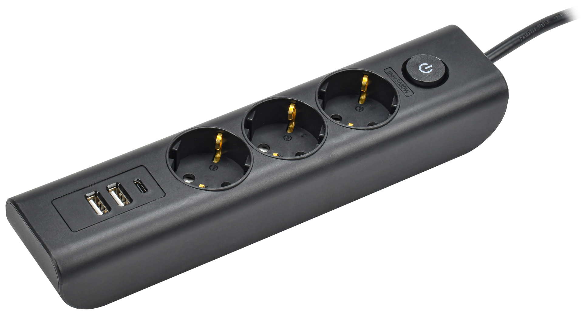 Удл. У03В 3 места с/з контактом 2м 3х1мм2 16А/250В USBх3 черный MODERN IEK