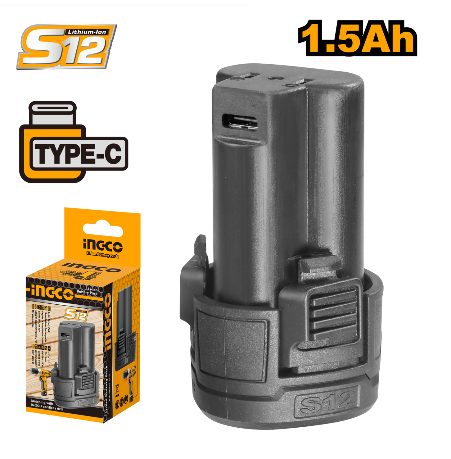 Аккумуляторная батарея Li-Ion 12 В Type-C INGCO FBLI12153