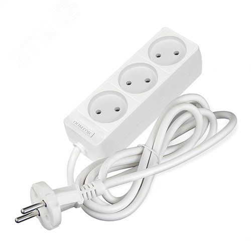 Удлинитель бытовой "DOMTOK" (ЛИДЕР) 3 гнезда, ПВС 2*0,75, 2,2кВт, б/з 1,5м