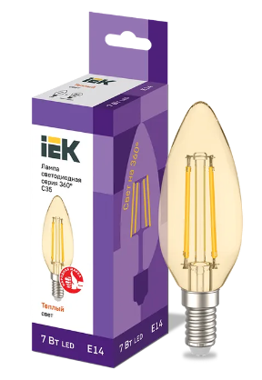 Лампа LED C35 свеча золото 7Вт 230В 2700К E14 серия 360° IEK