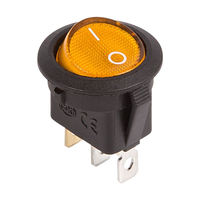 Выключатель клавишный круглый 12V 20А (3с) ON-OFF желтый с подсв.