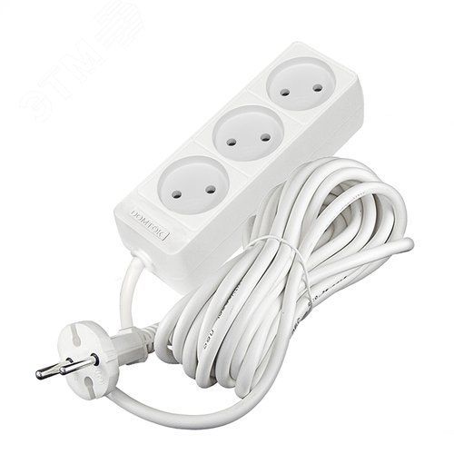 Удлинитель бытовой "DOMTOK" (ЛИДЕР) 3 гнезда, ПВС 2*0,75, 2,2кВт, б/з 5м