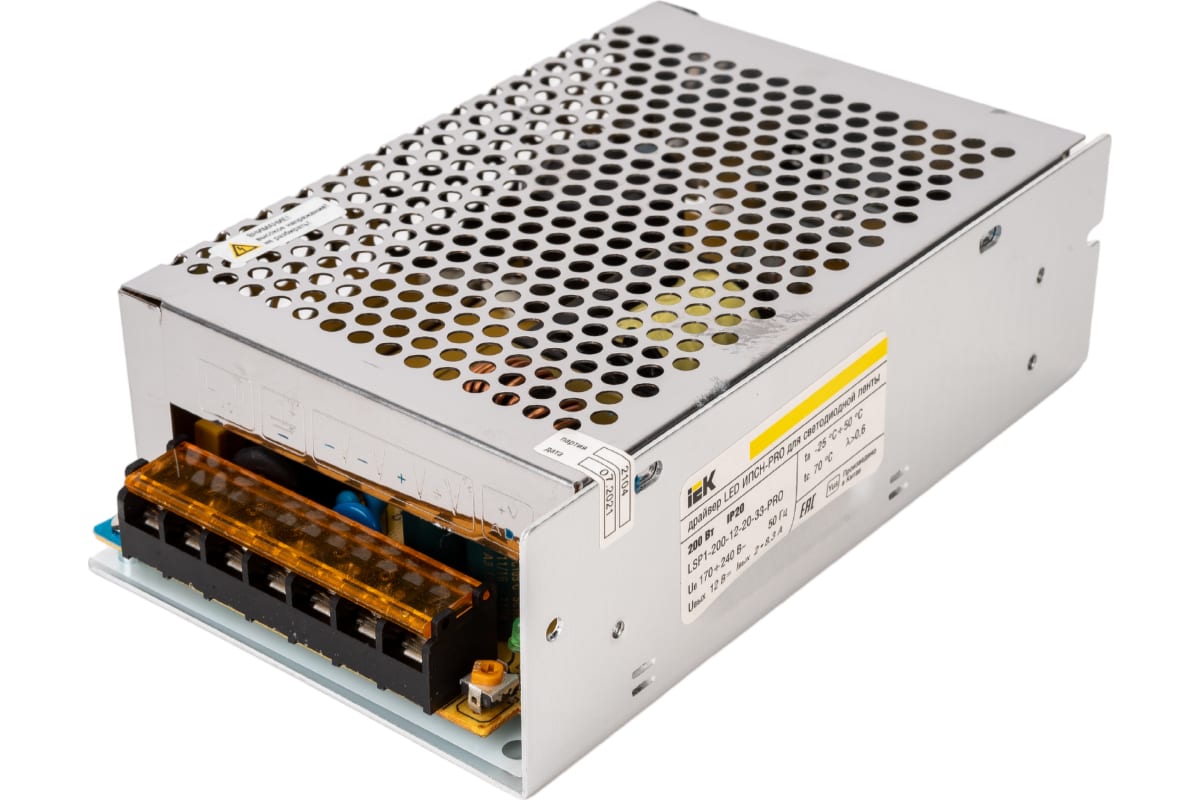 Драйвер LED ИПСН-PRO 200Вт 12 В блок - клеммы IP20 IEK