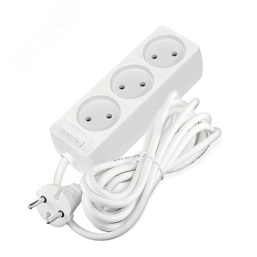 Удлинитель бытовой "DOMTOK" (ЛИДЕР) 3 гнезда, ПВС 2*0,75, 2,2кВт, б/з 3м