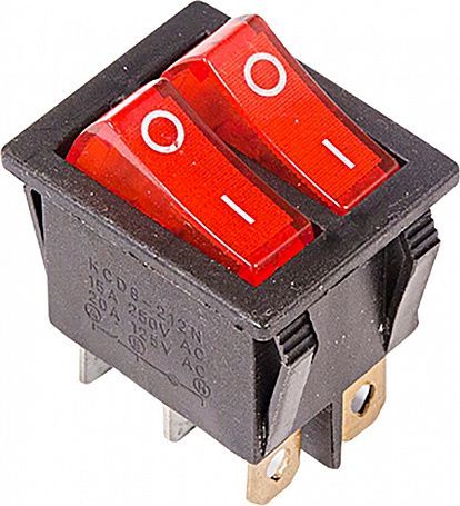 Выключатель клавишный 220В 15А (6с) ON-OFF красный с подсветкой ДВОЙНОЙ (RWB-511,SC-797)