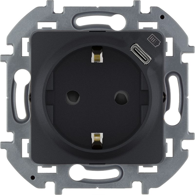 Legrand INSPIRIA Антрацит Розетка 2К+З 16А 250В со встроенным зарядным устройством USB C 1.5А 5В