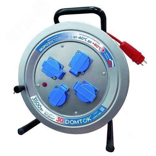 Силовой удлинитель на мет. катушке DOMTOK АРКТИК КГ 3*1,5, 3,5 кВт, IP-44, з/к, 50м